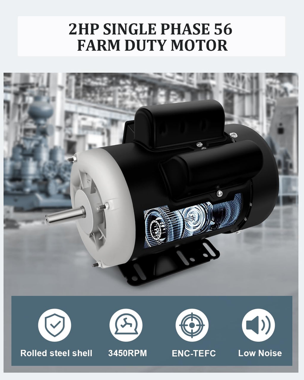 2HP Electric Farm Duty Motor Single Phase 3450RPM 115/230V TEFC CW/CCW