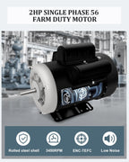2HP Electric Farm Duty Motor Single Phase 3450RPM 115/230V TEFC CW/CCW