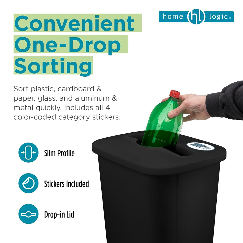 Recycling Bin System, 3 Pack Waste Sorting Containers with Stickers, Plastic Trash Cans for Kitchen Garage Home