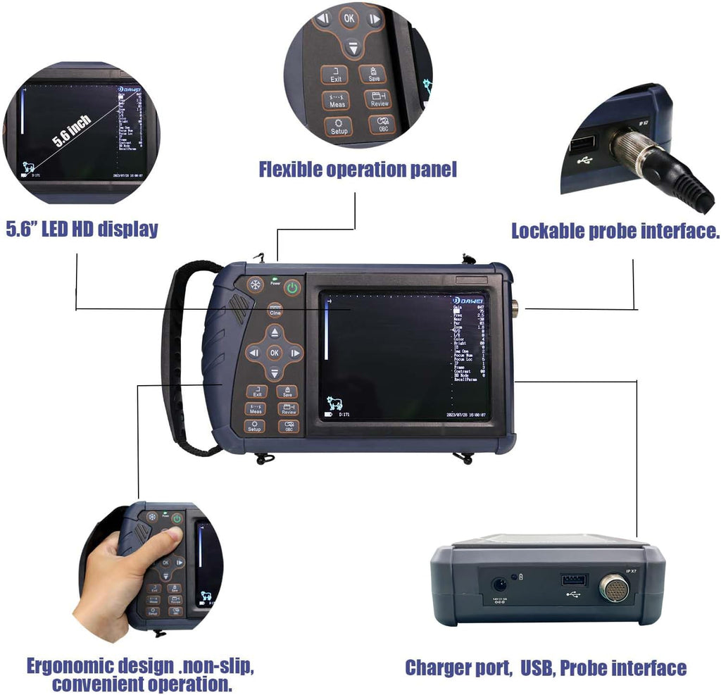 DAWEI S1 Veterinary Ultrasound Machine for Pregnancy Portable Scanner with 3.5Mhz Convex Probe Waterproof Probe for