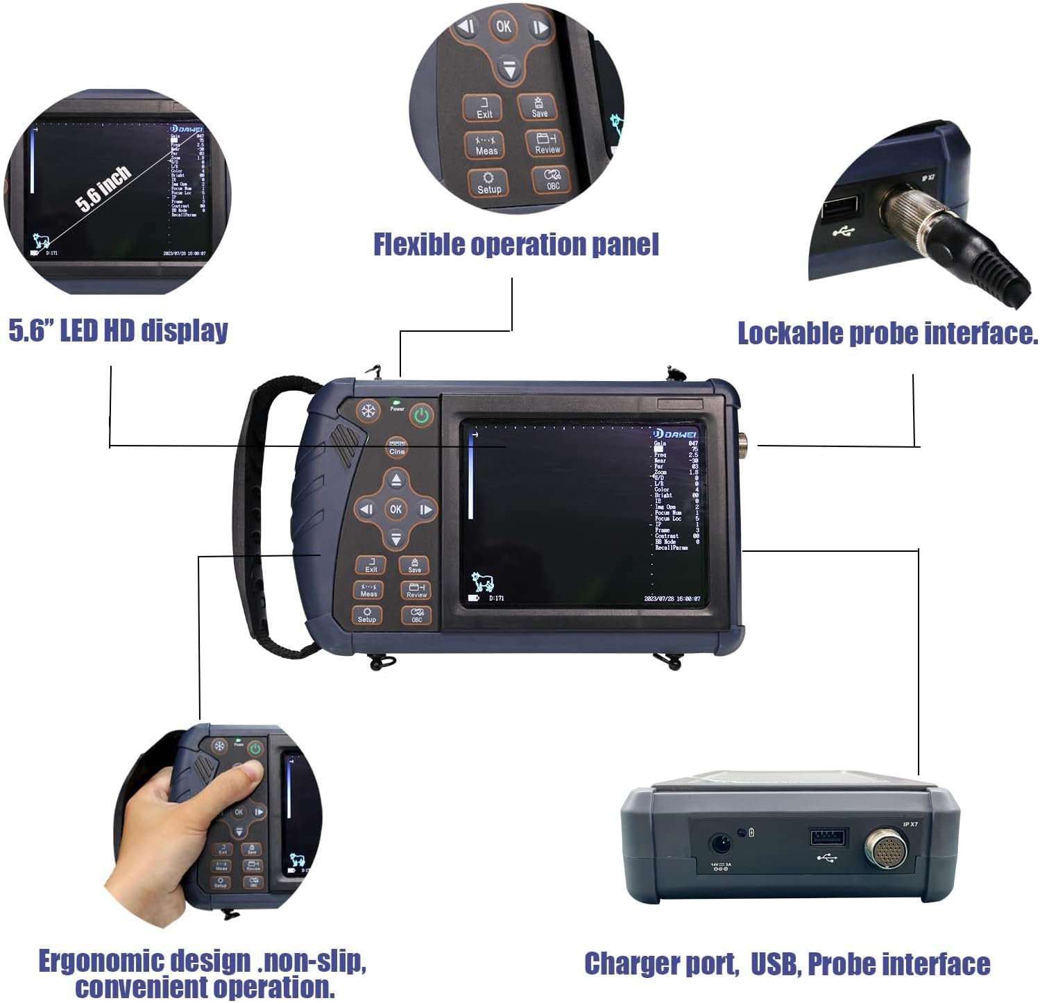 DAWEI S1 Veterinary Ultrasound Machine for Pregnancy Portable Scanner with 3.5Mhz Convex Probe Waterproof Probe for