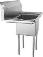 1 Compartment Stainless Steel NSF Commercial Kitchen Prep & Utility Sink with Drainboard - Bowl Size 15" x 15" x 12"