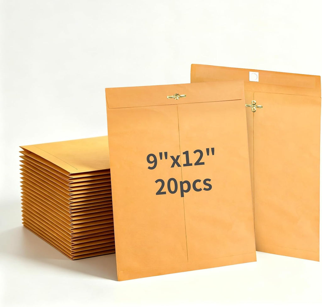 Clasp Envelopes 9x12, 20 Pack, Yellow Brown Kraft Manilla