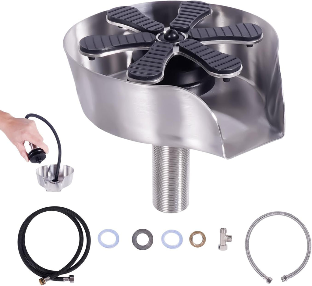 304 Stainless Steel Glass Rinser, 360° Rotating Sink Attachment with 180cm Hose & Pull-Out Spray Gun, Deck Mount Cup