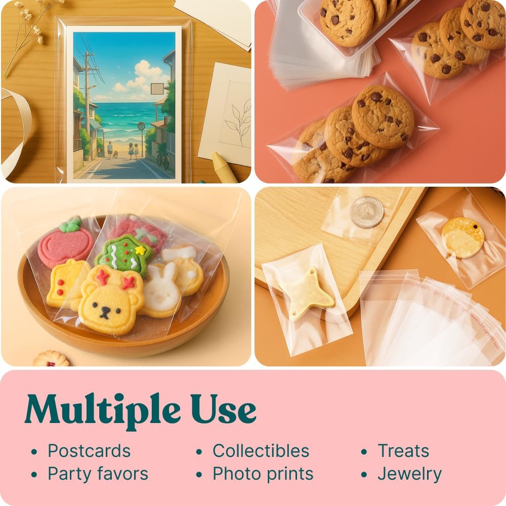 6x9 Self Sealing Cellophane Bags (200 Pack) - Clear Cookie Bags