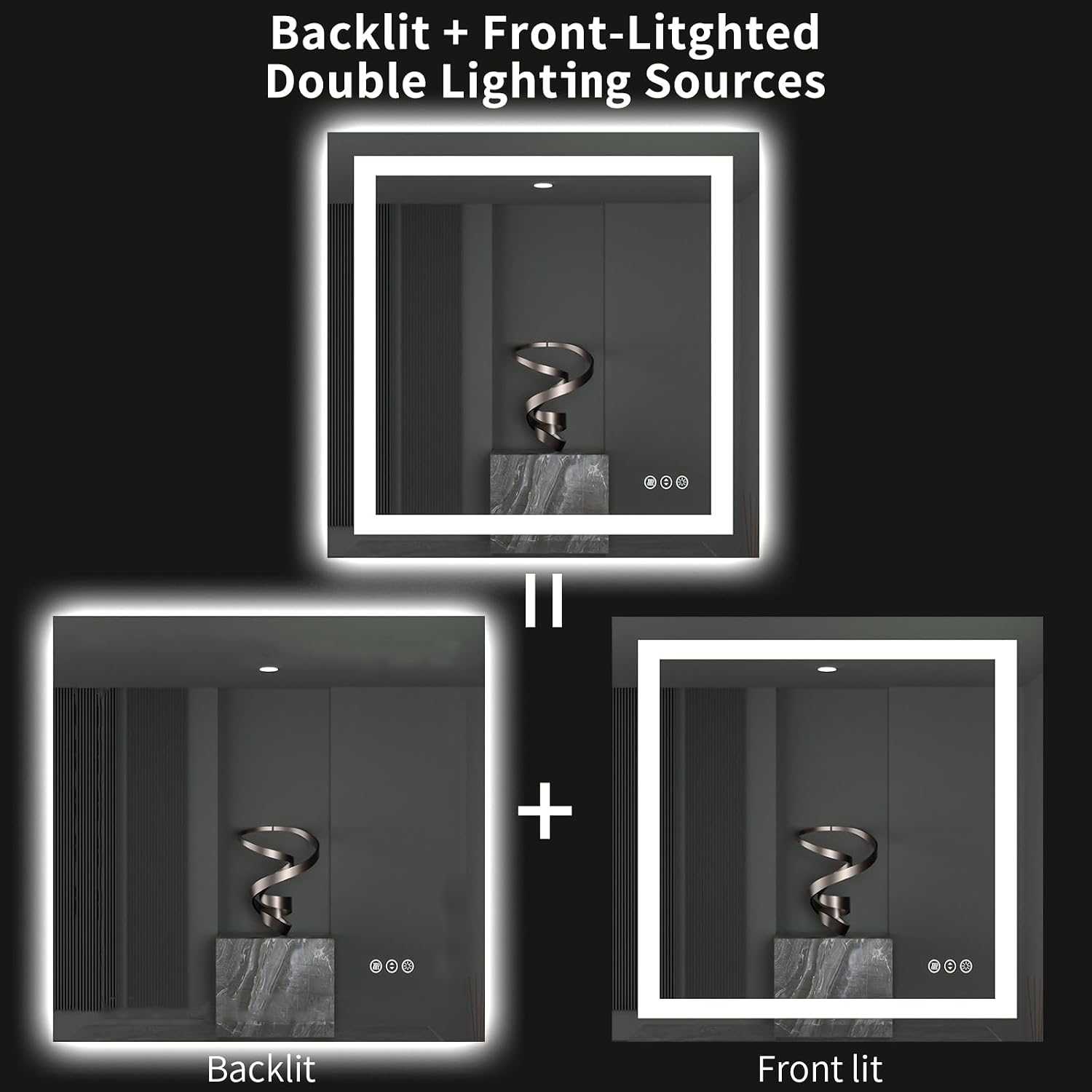 40"X38" LED Bathroom Mirror with Lights | Anti-Fog, Dimmable, 3 Color Temperature, Backlit + Front Lit, Memory