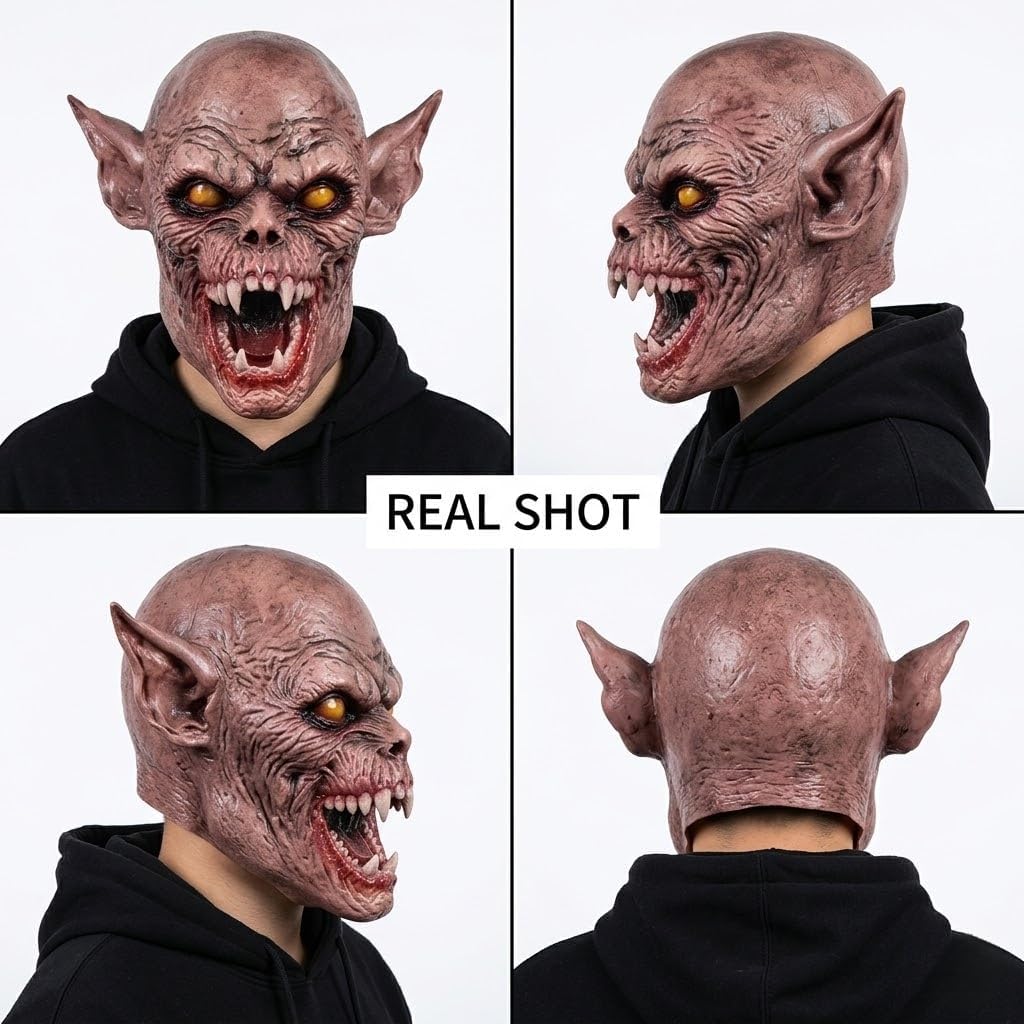 Scary Vampire Creature Mask Realistic Mutant Ghoul Headwear Horror Demon Face Cover Halloween Monster Costume Prop