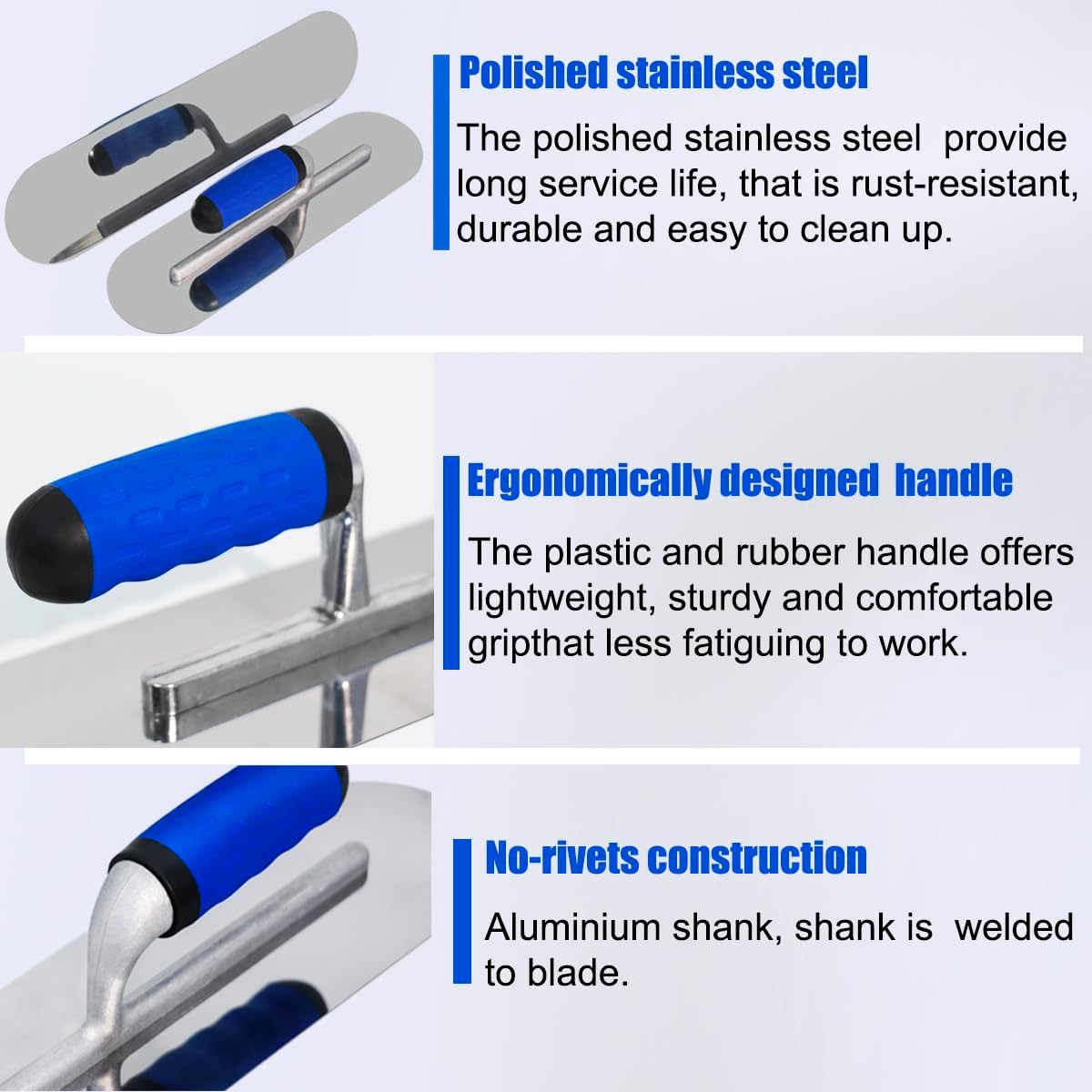 Concrete Tools Set Stainless Steel Pool Trowel and Margin Trowel Plus Concrete Edger and Groover Stucco Cement Kit