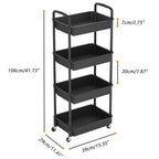 4-Tier Plastic Rolling Utility Cart with Handle, Black