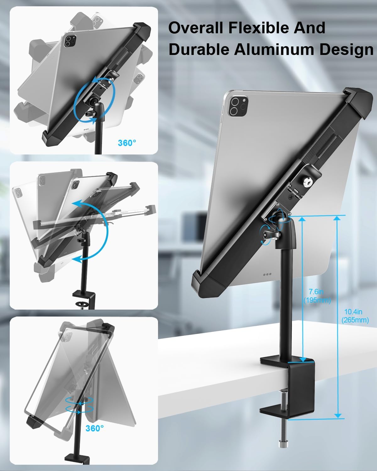 Anti-Theft Desktop Tablet Kiosk Stand - [Dual Security Lock] 360° Swivel Locking iPad POS Mount Holder for 7-11" iPad