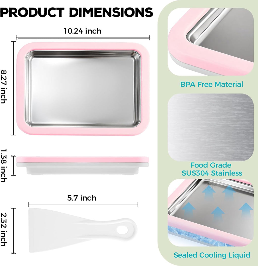 Rolled Ice Cream Maker with Quick Start Guide - DIY Instant Ice Cream Tray Kit, Includes 2 Scrapers for Manual