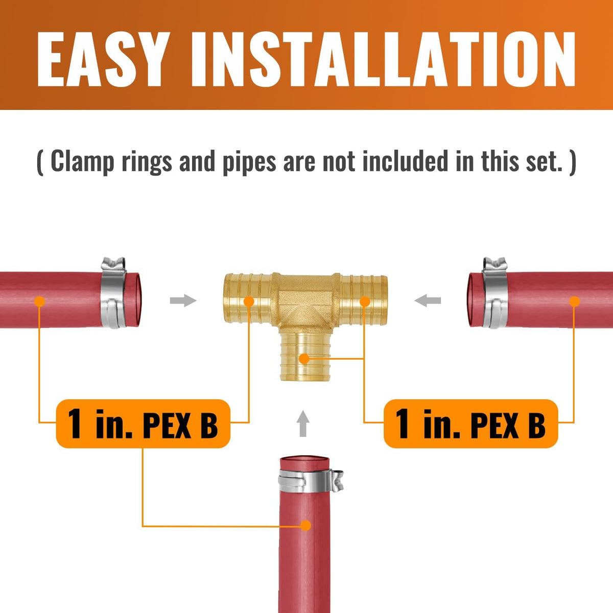 SUNGATOR 3-Pack 1 Inch PEX Tee, Brass PEX T Fittings 1"