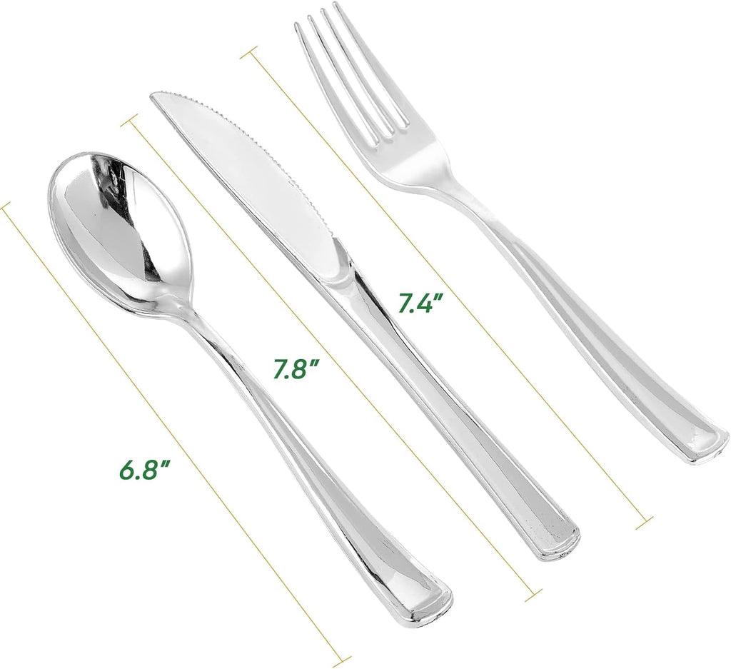 75 Pack Silver Plastic Silverware, Disposable Cutlery Set