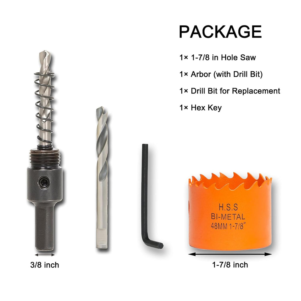 1-7/8 inch Hole Saw for Wood, Metal, Plastic & Drywall, with Arbor