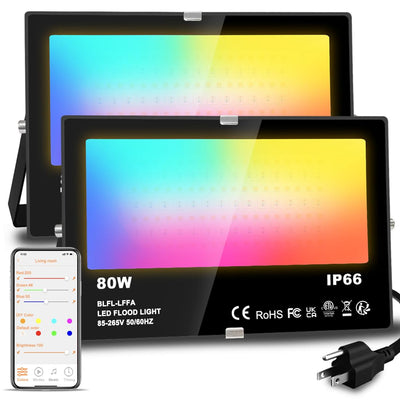 LED Flood Light Outdoor 800W Equivalent 8000LM Smart RGB Landscape Lighting