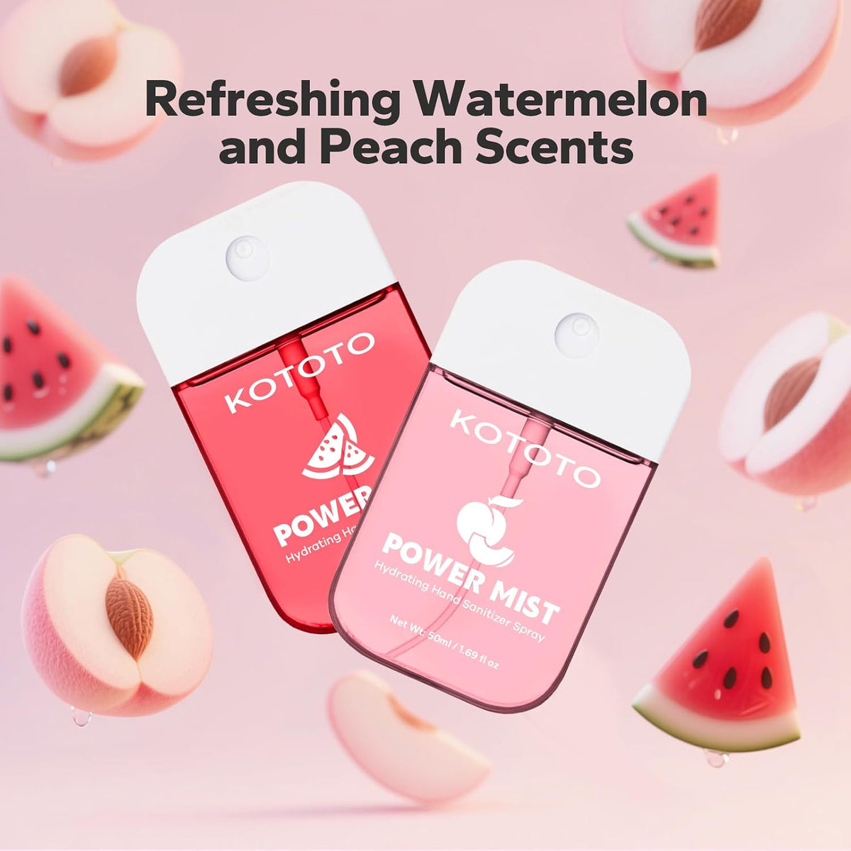 Hand Sanitizer Spray (1.69 Fl Oz, Set of 2), Multi-Flavor Hand Sanitizer Spray Travel Size (Watermelon & Peach), with