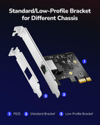 Cudy 2.5G PCIe Ethernet Network Card Low-Profile with WOL Support, PE25