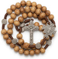 Nazareth Store Sacred St Benedict Wood Beads Rosary Solid Wooden Prayer Chaplet with Cross Saint Medal & Silver Jesus