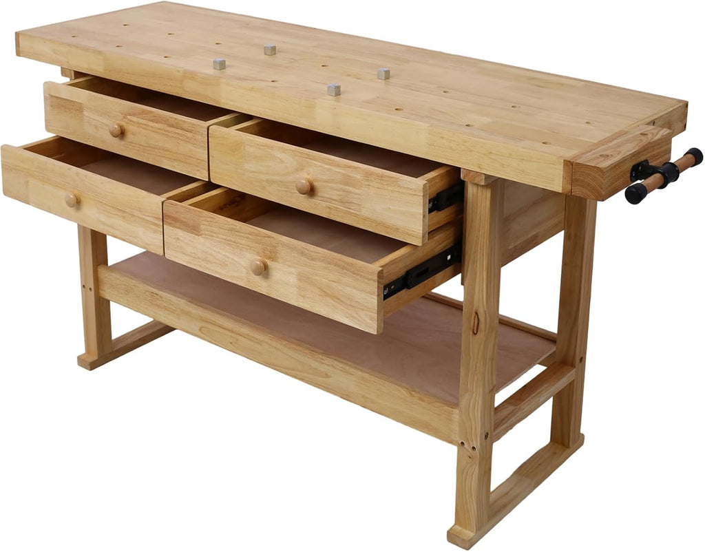 60-Inch Wood Workbench with 4 Drawer - 330lbs Weight Capacity Heavy Duty Portable Wood Work Bench Table for Garage