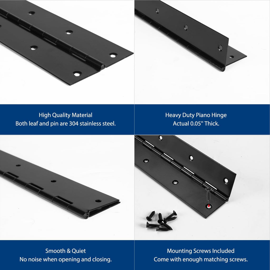 2 Pack Black Piano Hinge 48 Inch x 3 Inch, 0.05" Leaf Thickness