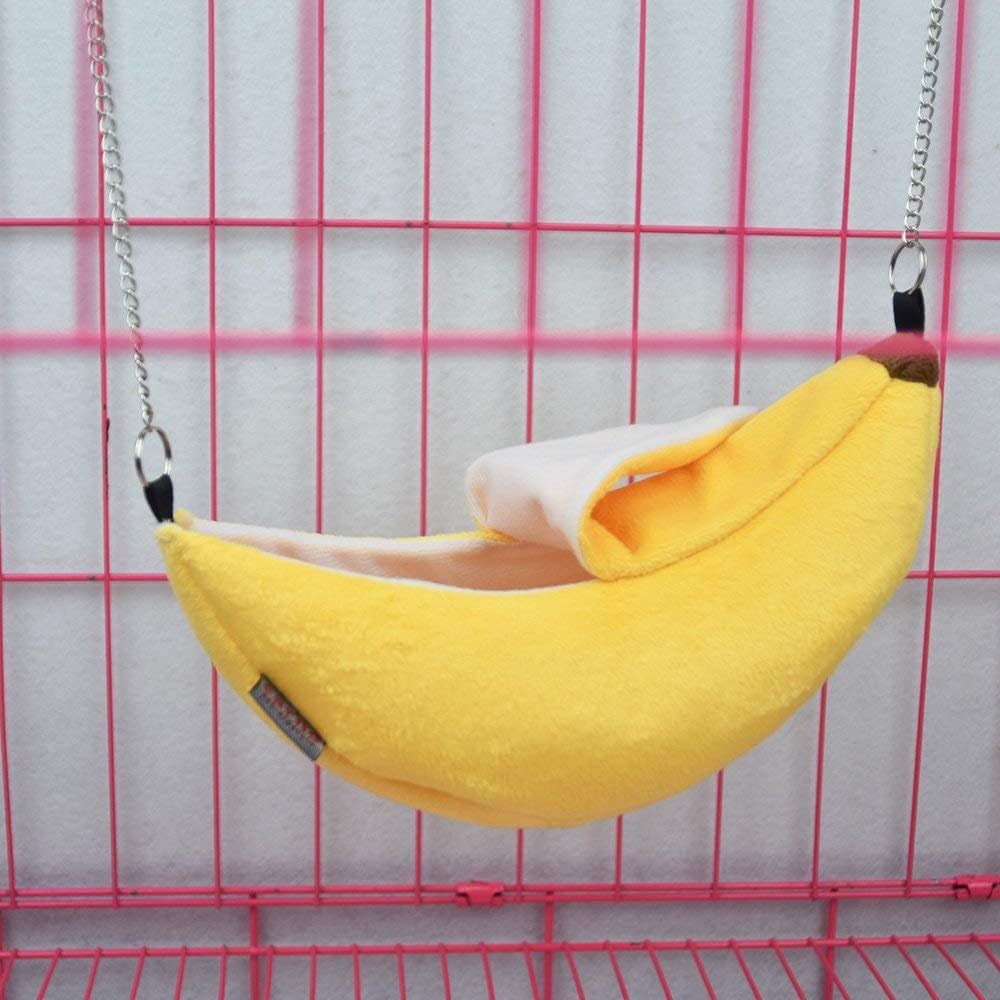 Banana Bed House, Hammock for Small Animal, Warm Bed House, Cage Nest for Sugar Glider Hamster Small Bird Pet (Banana)
