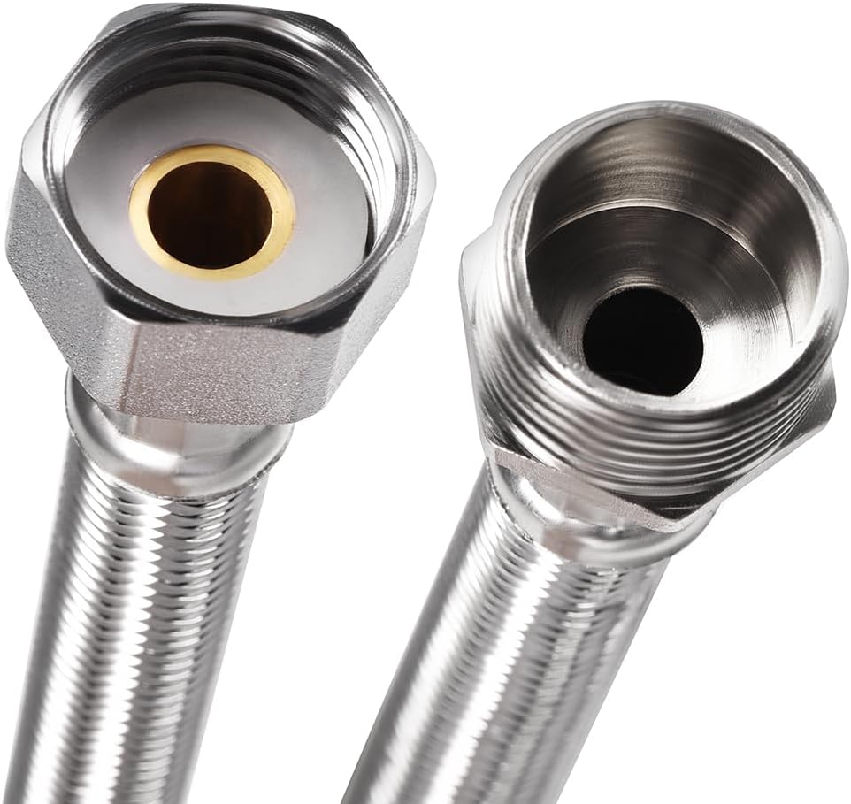 BSPP Faucet Supply Line Connector G1/2 Female x G1/2 Male 8 Inch Length 304 Stainless Steel Hose