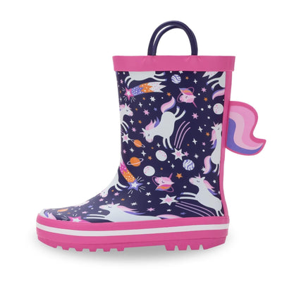 Toddler Rain Boots Kids Rubber Boots, Purple Unicorn, Big Kid Size 2