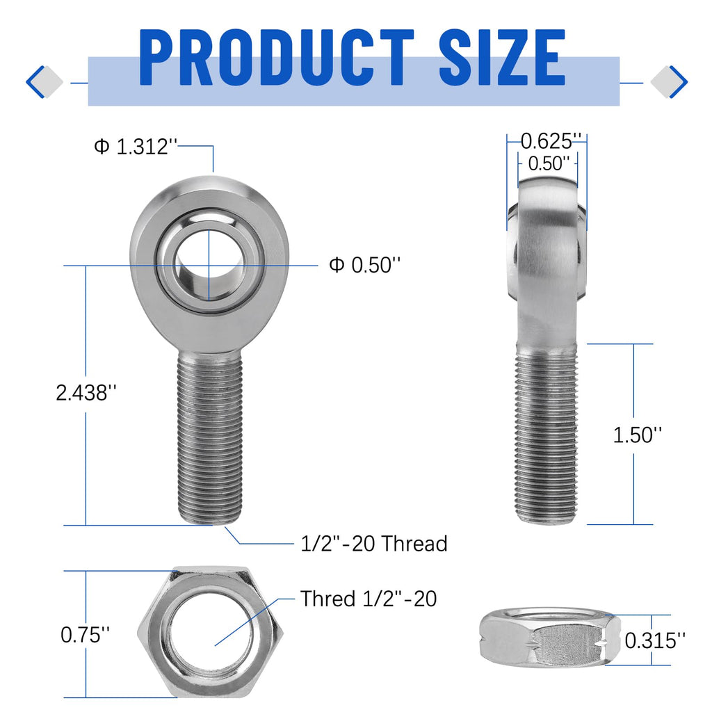 1/2" Heim Joint Kit, Left & Right Hand Thread Rod Ends