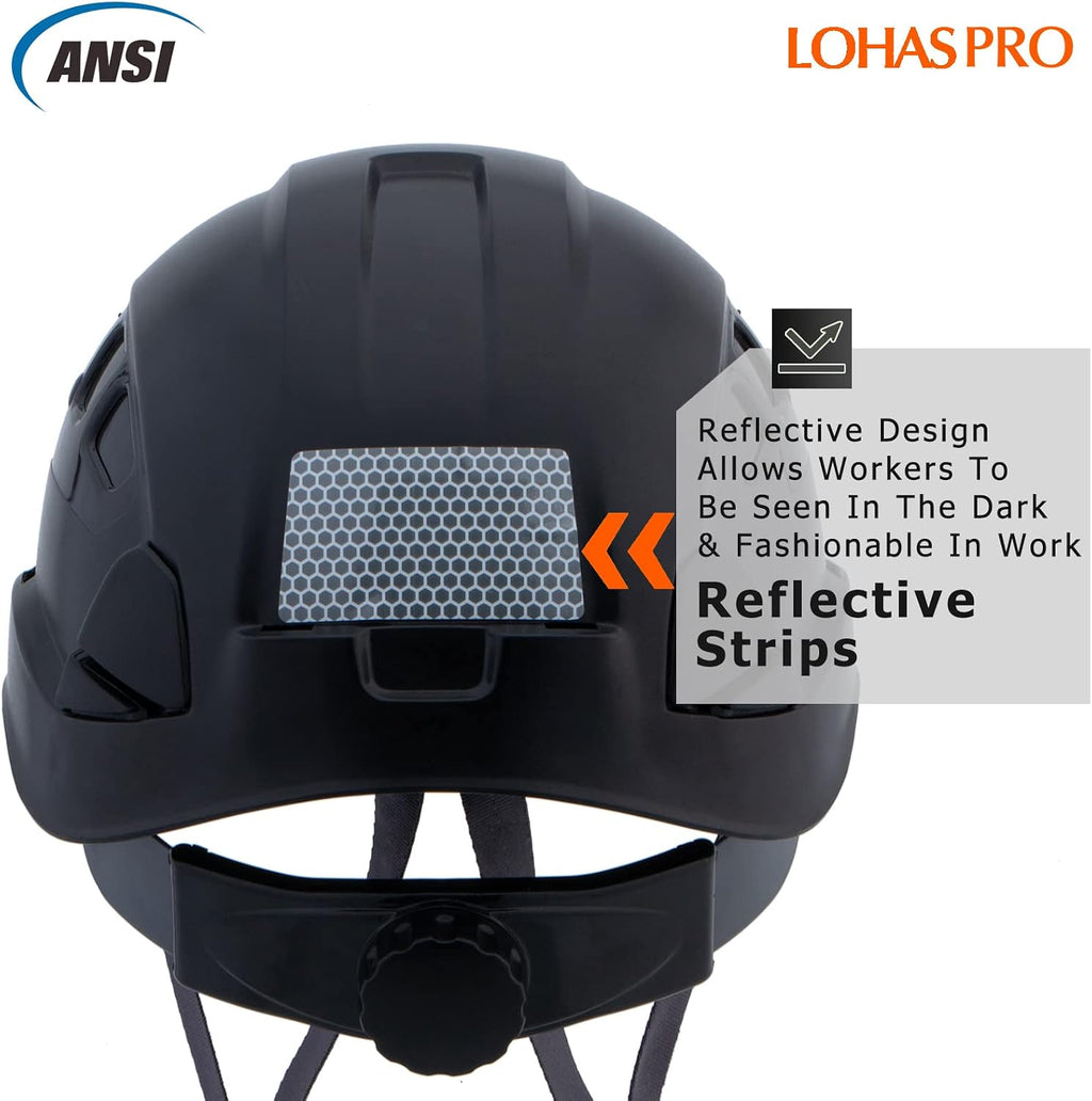Hard Hats Construction Safety Helmet ANSI Z89.1 Approved OSHA Hardhat, LOHASPRO Vented Men Worker Black Hard Hat with