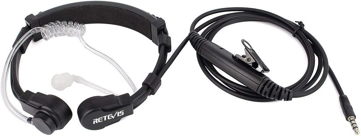 Adjustable Throat Mic, Walkie Talkie Earpiece with Mic 1 Pin 3.5mm | Covert Acoustic Tube Earpiece with PTT Back