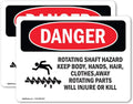 (2 Pack) Rotating Shaft Hazard Keep Body OSHA Danger Sign 10 Inch X 7 Inch Vinyl Label Decal Sticker Weather