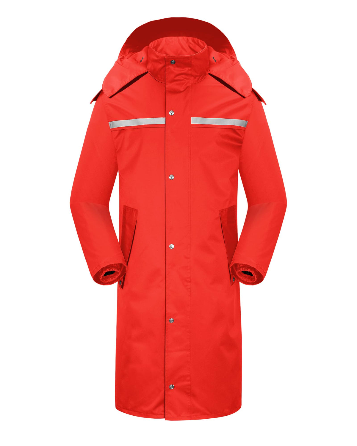Raincoat Waterproof Hi Vis Reflective Long Rain Jacket Unisex (M, Red)