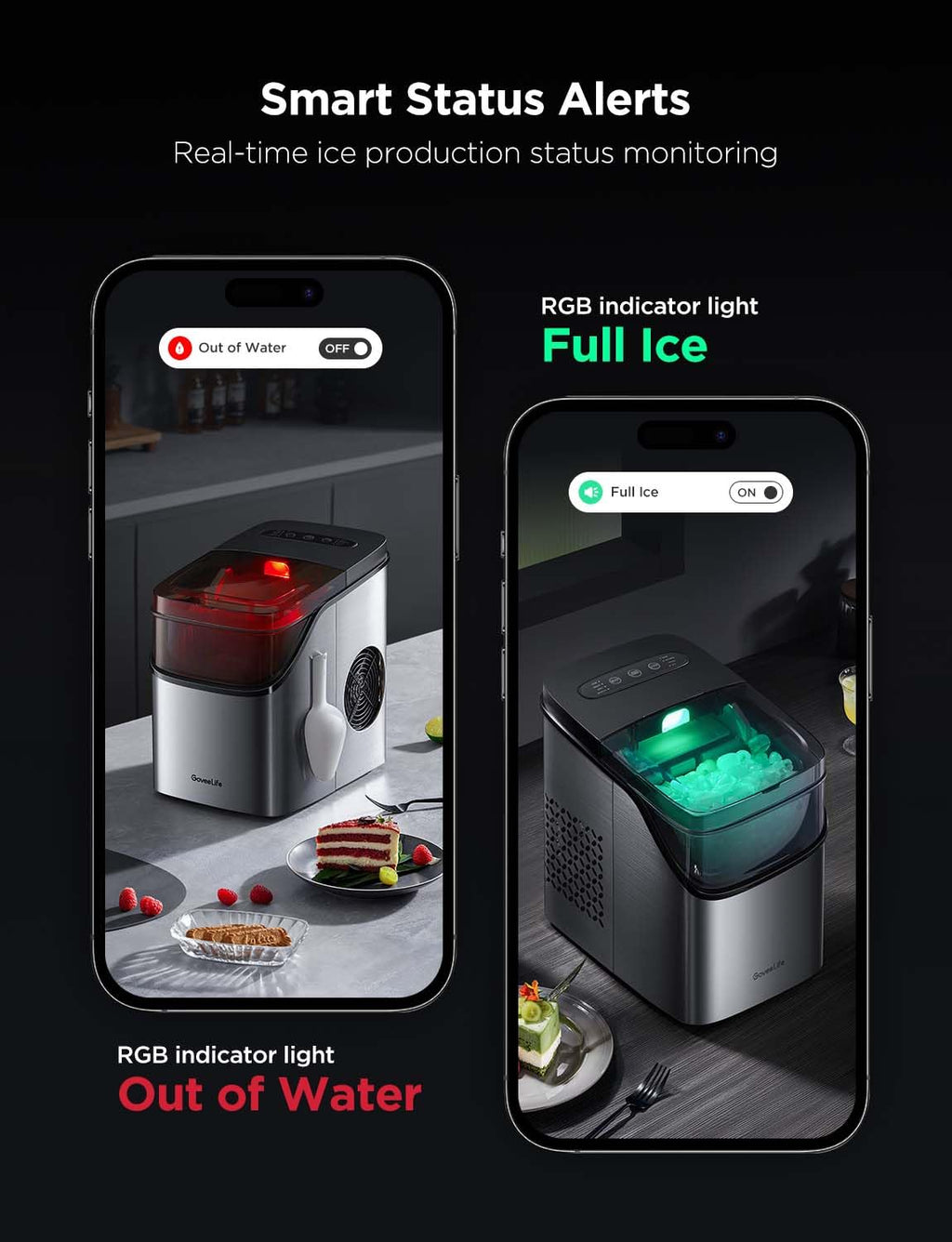 Smart Ice Maker, 9 Ice Cubes in 6 Mins 3 Sizes, 26lbs/Day, Silver