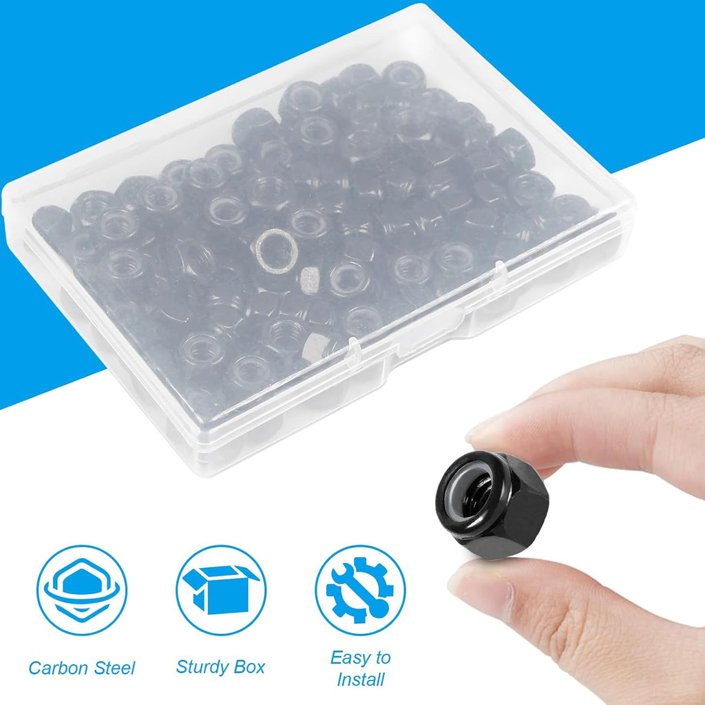10Pcs M12 x 1.75mm Nylon Insert Hex Lock Nuts Locknuts Black