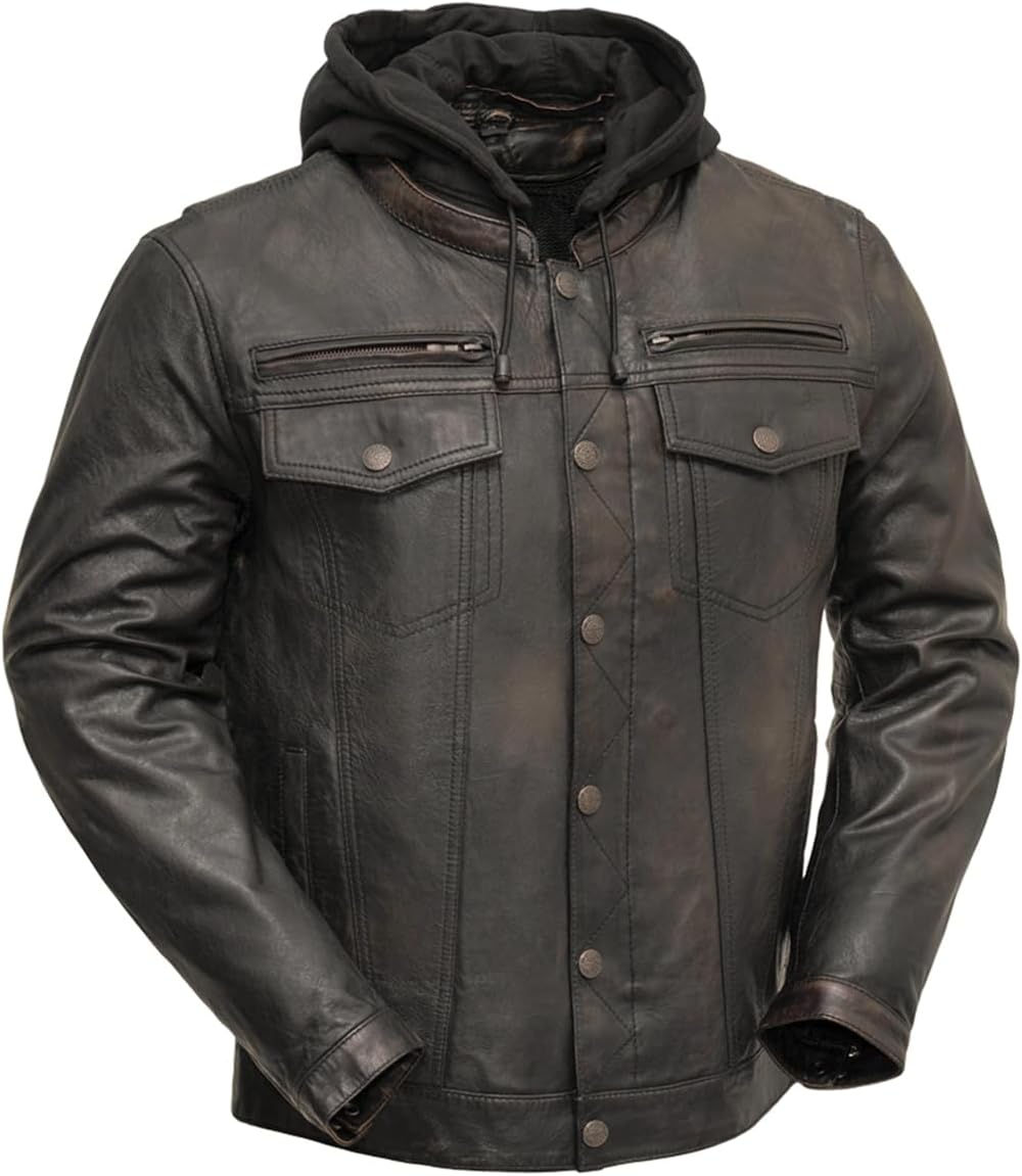 Vendetta - Leather Motorcycle Jacket For Men & Biker Leather Jacket With Armor Pockets Removable Thermal Liner