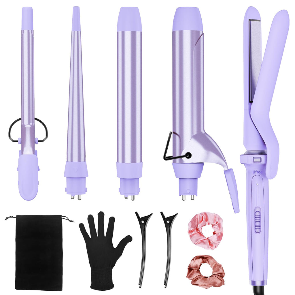 5 in 1 Curling Wand Set with Flat Iron, 0.35"-1.25" Ceramic Barrels