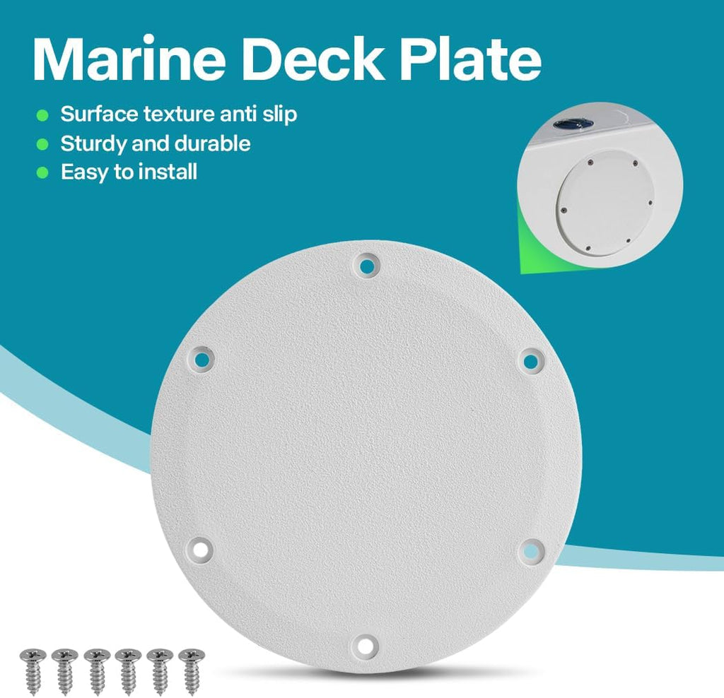 4 Inch Marine Deck Plate, Round Access Cover with Screws, White
