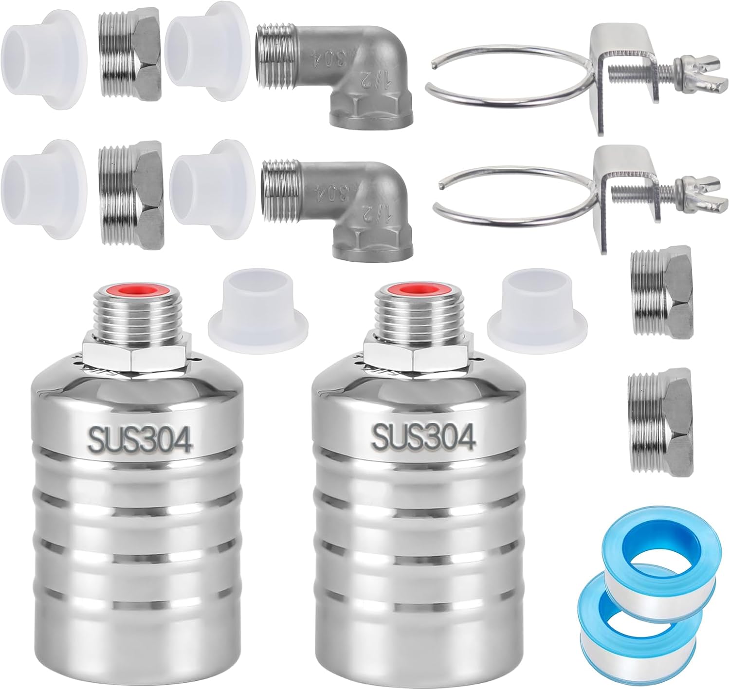 2-Pack Float Valve, 1/2" to 3/4'' 1" 304 Stainless Steel Fully Automatic Water Level Controller Water Float Valve for