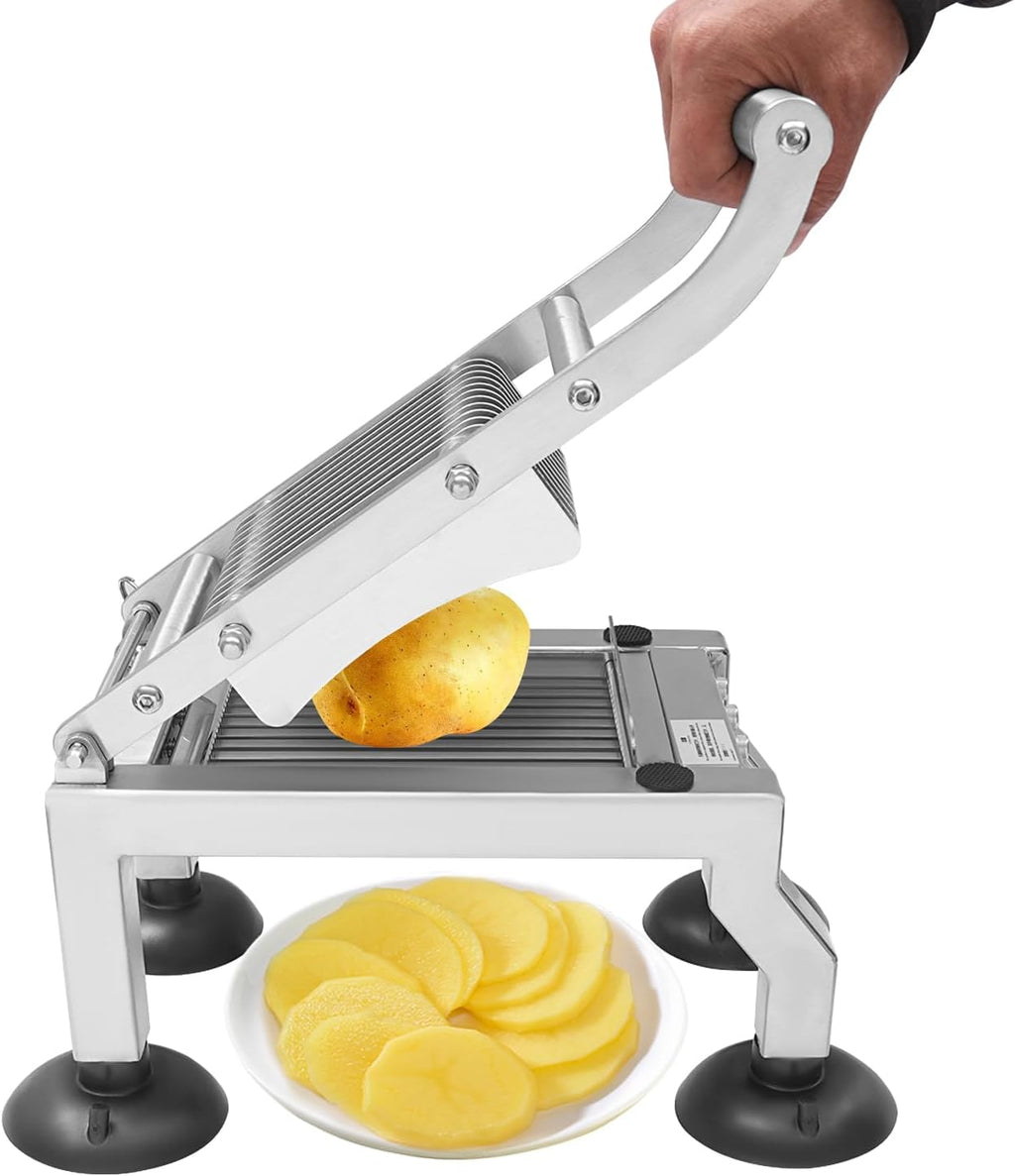 Commercial Stainless Steel Manual Fruit & Vegetable Slicer, 10mm Thickness Kitchen Prep Tool with Suction Cups for