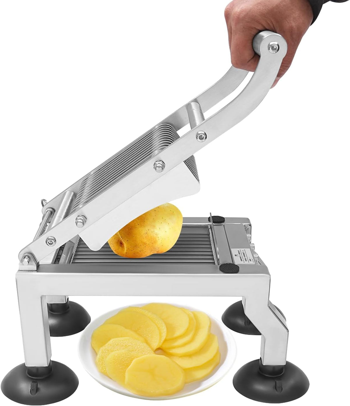 Commercial Stainless Steel Manual Fruit & Vegetable Slicer, 10mm Thickness Kitchen Prep Tool with Suction Cups for