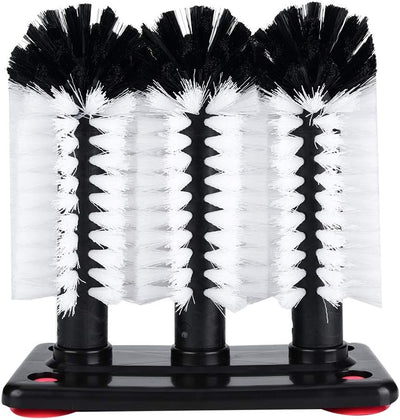 Triple Brush Glass Washer, Glass Washer Brush Cleaner Bristle Brush with 3 Brushe Heads Suction Base Water Bottle