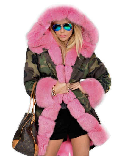 Women Thicken Warm Winter Coat Hood Down Parka Faux Fur Outdoor Overcoat Long Jacket Outwear