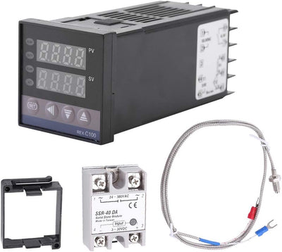 PID Temperature Controller Kit LED REX-C100 with 40A SSR K Type Probe Sensor AC 110V-240V 0℃~1300℃ Alarm Function for Industrial Equipment Heating Systems