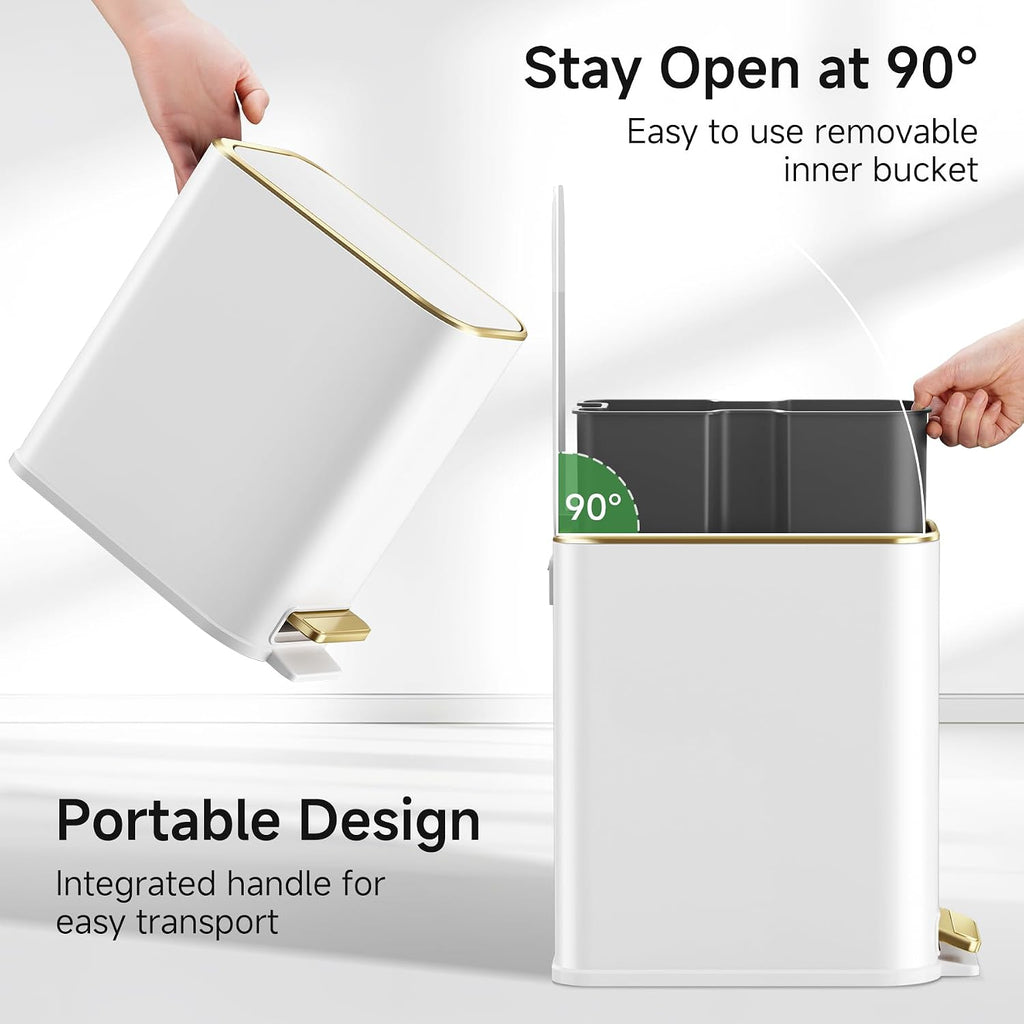 Small Bathroom Trash Can with Lid Soft Close, Step Pedal, 5 Liter / 1.3 Gallon Stainless Steel Trash Bin, Slim
