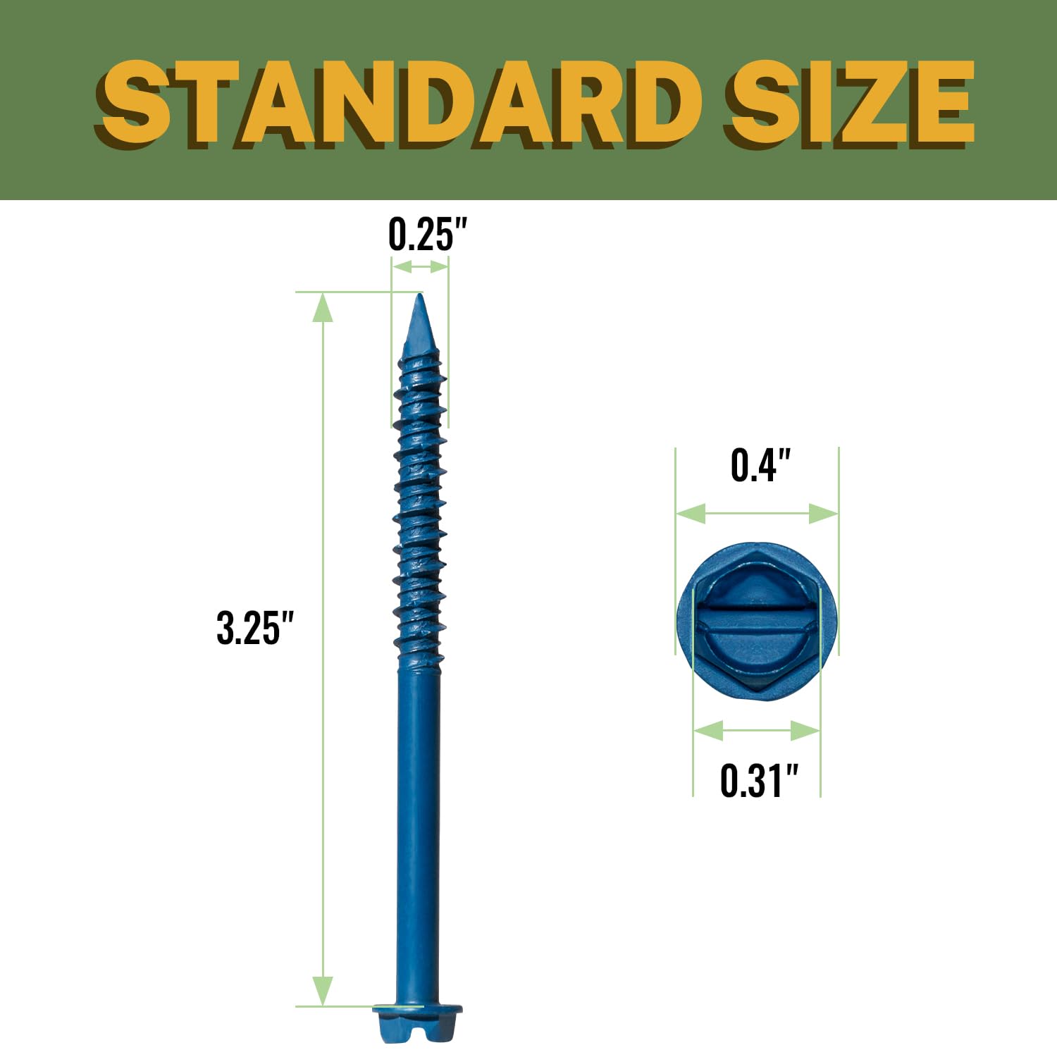 1/4" x 3-1/4" Blue Hex Concrete Screws with Drill Bit, 100 PCS | 3-1/4 Inch Masonry Screws for Concrete, Cement
