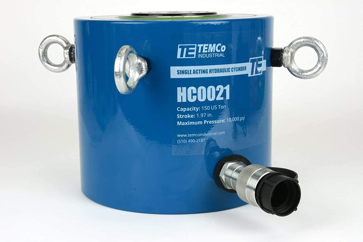 TEMCo 150 Ton Hydraulic Cylinder 2" Stroke Single Acting 10,000 PSI – Machinery, Bridge, Foundation Support & Construction