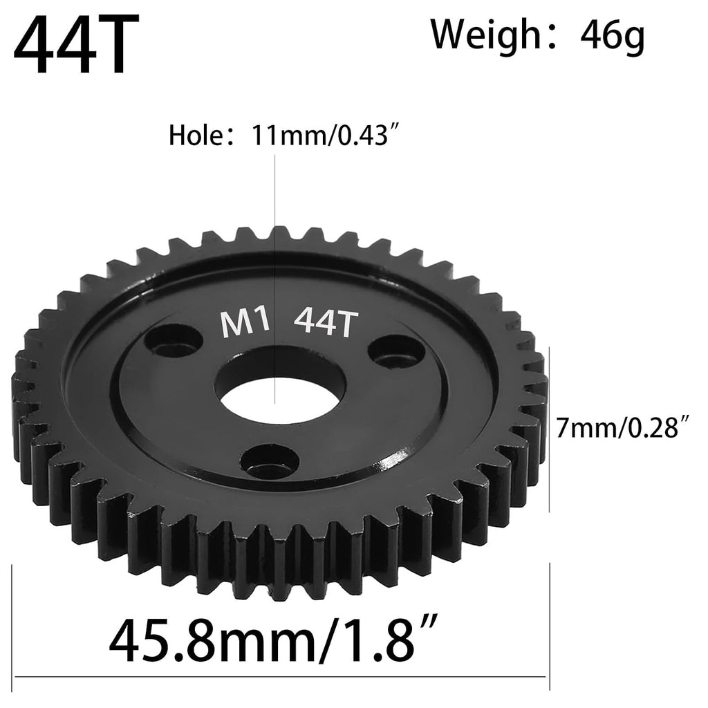 M1 Spur Gear 1.0 Metric Pitch 44-Tooth, 30T 32T 34T 36T 38T 40T 42T 44T 46T 48T 50T 52T Spur Gear Mod 1 for TRAXXAS Slayer Pro 4X4 Revo 3.3 ARRMA HPI HOBAO LOSI, Hardened Steel Upgrade Part Gear (44T)