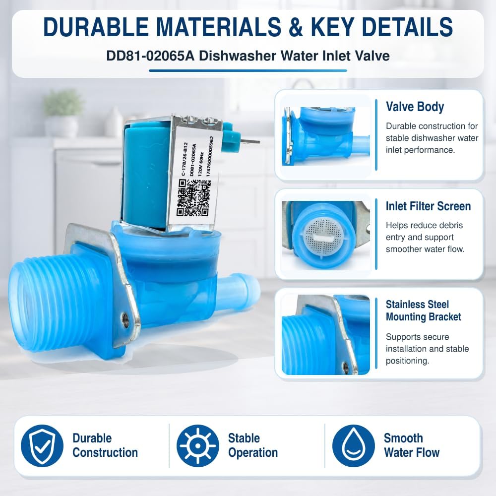 DD81-02065A Dishwasher Water Inlet Valve Compatible with Samsung Dishwasher