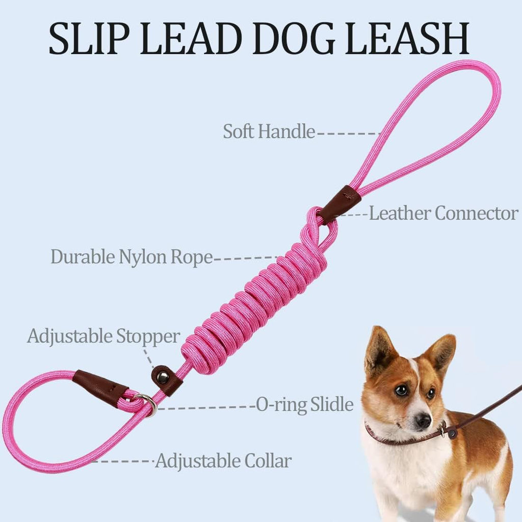 Slip Lead Control Leash for Dogs No Pull, 13+ Colors Classic Dog Lead 7FT Pet Slip Leash, 1/4” Rope Leashes for Small