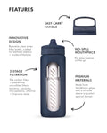 Go — Glass Water Filter Bottle Made from Hand-Blown Glass with Silicone Sleeve for Hydration at Home or on-the-go, 20